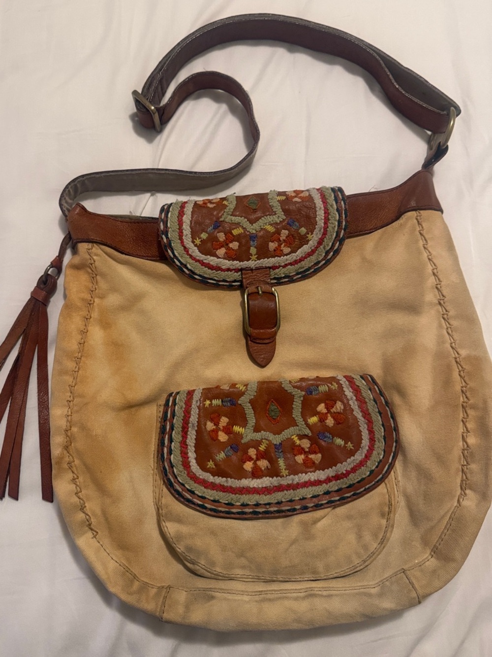 Lucky Brand Shoulder Bag with leather & Embroidered accents